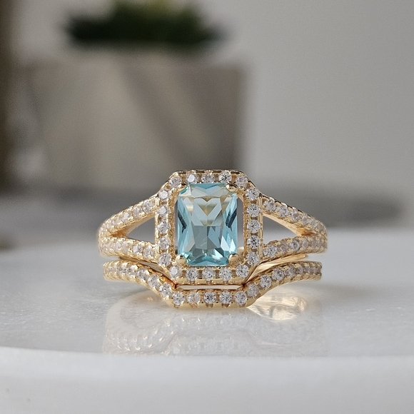 Blue and Teal tourmaline ombre stone ring, 925 Sterling Silver Charmed Aroma BP - Picture 4 of 4